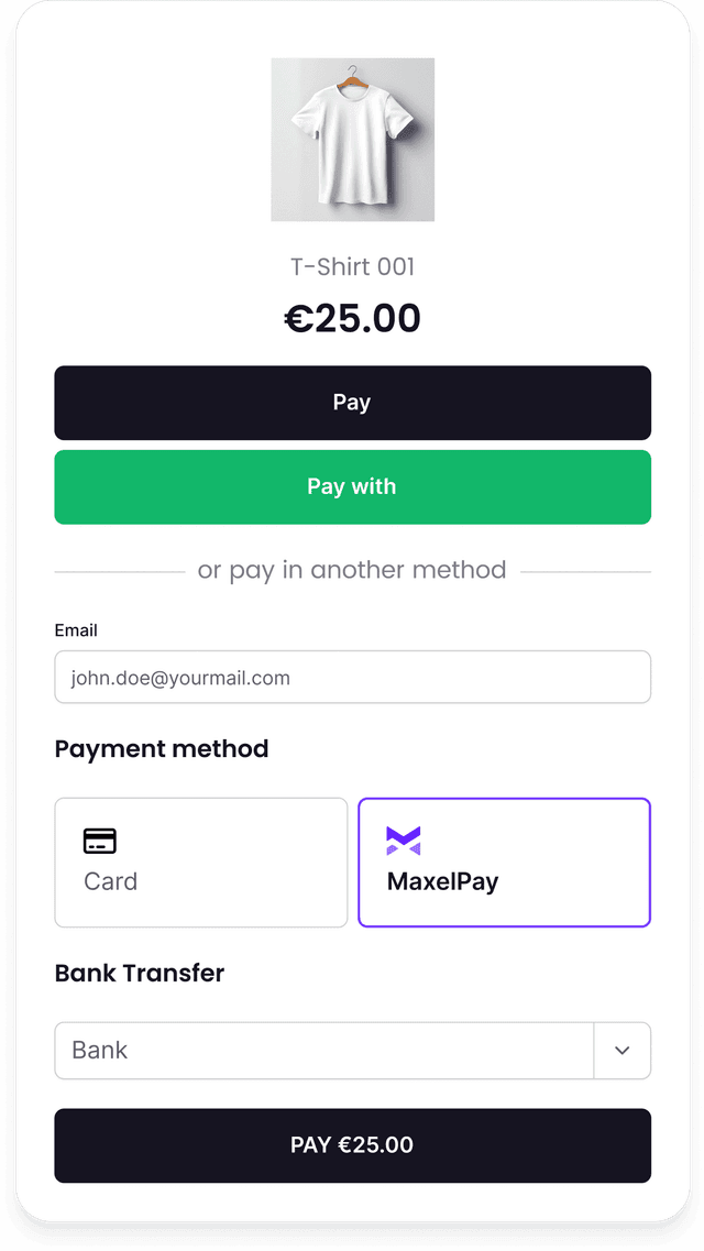 The buyer selects cryptocurrency as their payment option at checkout.